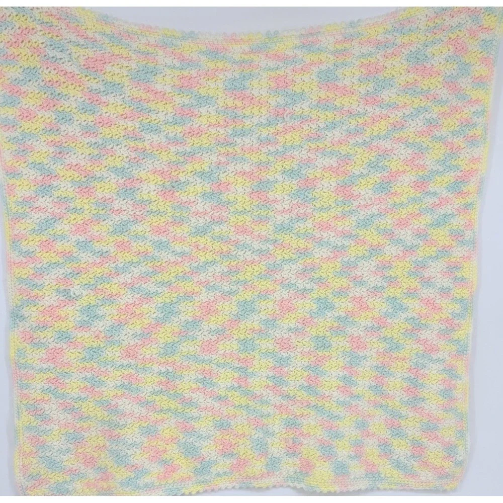Vintage Pastel Hand Crocheted Soft Knit Baby Blanket Throw Handmade